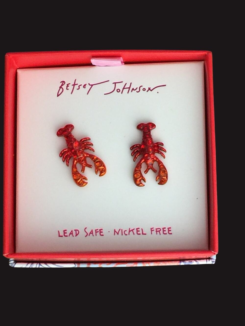 Betsey Johnson Lobster Post Earrings Red Enamel  Beach Nautical NWT